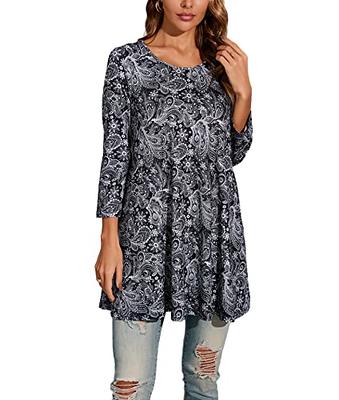 ENMAIN Womens Tunic Tops 3/4 Sleeve Plus Size Loose Fit Flare T Shirt  Dressy Casual Ladies Blouse Floral Swing Crewneck Fall Tunics for Leggings  - Yahoo Shopping