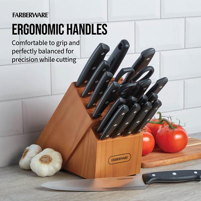 Farberware 15-Piece Stamped Stainless Steel Knife Block Set, High-Carbon  Stainless Steel Kitchen Knife Set with Ergonomic Handles, Razor-Sharp  Knives