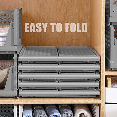 Pinkpum Stackable Plastic Storage Basket, Foldable Closet Organizers and Storage Bins 4 Pack-Drawer Shelf Storage Container for Wardrobe Cupboard