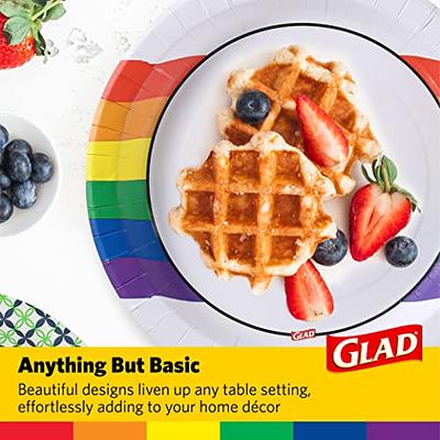 Glad Everyday Square Disposable Paper Plates with Falling Foliage Design, Small | Cut-Resistant, Microwavable Paper Plates for All Foods & Daily Use