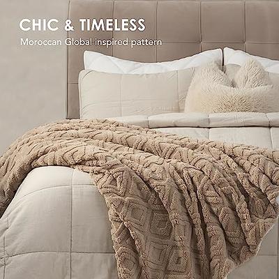 EVERGRACE Jacquard Boho Sherpa Fleece Throw Blanket for Couch