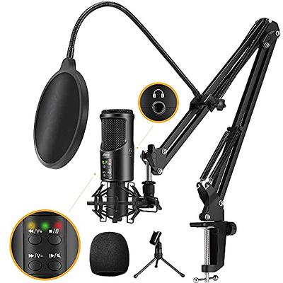 USB Microphone - AudioPro Computer Condenser Gaming Mic for PC/Laptop/Phone/PS4/5, Headphone Output, Volume Control, USB Type C Plug and Play, LED