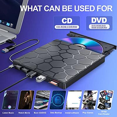 Gotega External DVD Drive, USB 3.0 Portable +/-RW , DVD Player for CD ROM  Burner Compatible with Laptop Desktop PC Windows Linux OS Apple Mac Black
