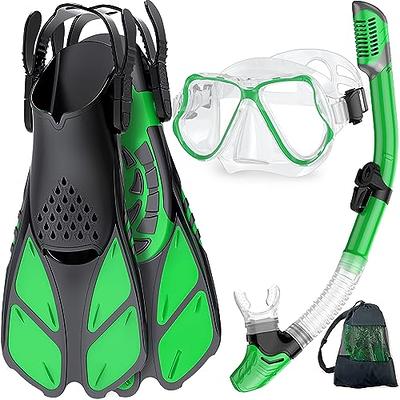 Zenoplige Mask Fins Snorkel Set with Adult Junior Scuba Snorkeling Gear,  Panoramic View Diving Mask Deep Blue 