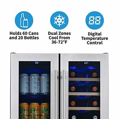 Nipus 24 in. Dual Zone 20-Wine Bottles and 60-Cans Beverage & Wine Cooler  in Silver Two Shapes of Door Handle Blue LED Lights NPDUAL02 - The Home  Depot