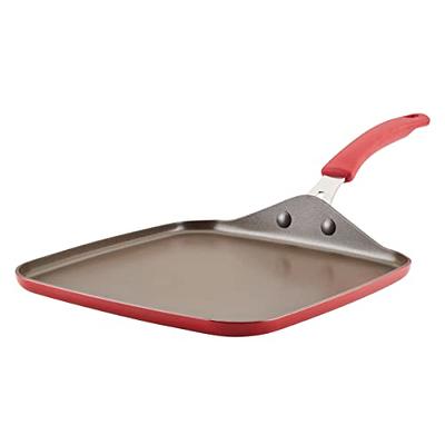 Tasty Non-Stick Cast Aluminum Griddle Grill Pan, Red, 12