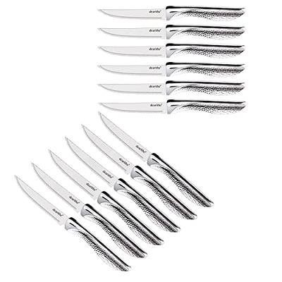 Steak Knives Set, Serrated Sharp Blade, Hammered Pattern Hollow