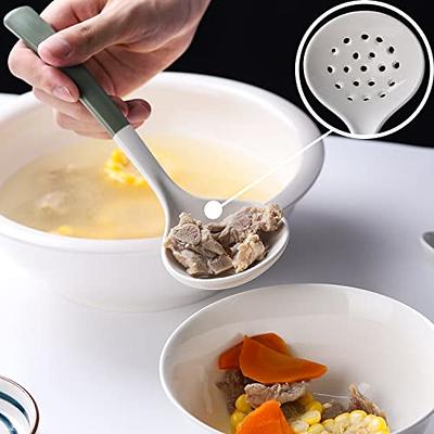 Ceramics Ladle Spoon Set of 2 Large Soup Ladle with Skimmer Slotted Spoons Kitchen Ladles Hot Pot Strainer Spoons for Cooking Serving Stirring (Stye