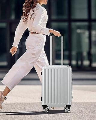  LUGGEX Hard Shell Carry On Luggage with Aluminum Frame - 100%  PC No Zipper Suitcase - 4 Metal Corner Hassle-Free Travel (White Suitcase)