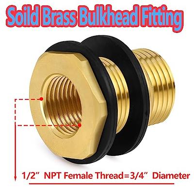 Hooshing Brass Bulkhead Fitting 1 Inch Male 1 Inch Female Thead Soild Brass  Water Tank Connector with Rubber Ring Hose Adapter