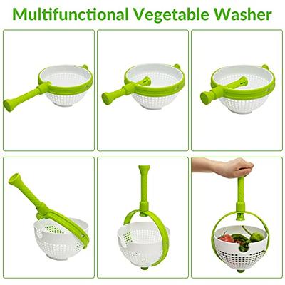 All-in-One Salad Spinner Spinning Colander,Multi-Use Collapsible Vegetable Spinner with Handle,Non-Scratch Steady Fruit Washer Lettuce Cleaner and