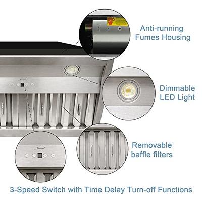 Range Hood Insert/Built-in 30 Inch,Ultra Quiet,Powelful Suction Stainless  Steel Ducted Kitchen Vent Hood with LED Lights and Dishwasher Safe Filters