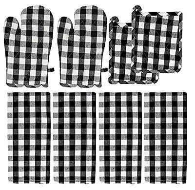 5 Pieces Buffalo Plaid Kitchen Towels Oven Mitts and Pot Holder Set Black  and White Kitchen