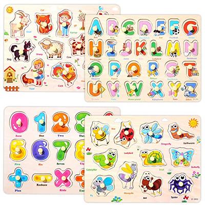 Wooden Peg Puzzles Set for Toddlers 3 4 Years Old, Alphabet ABC