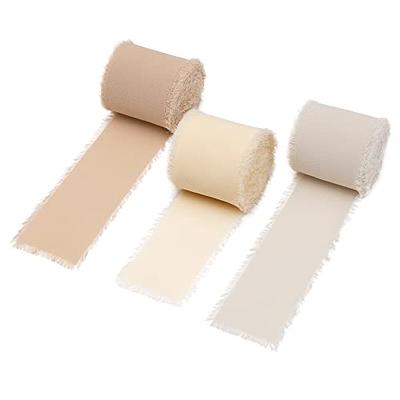 Vitalizart 3 Rolls Handmade Fringe Chiffon Silk Ribbon 15 x 7Yd Cream White Ribbons Set for Wedding Invitations, Bridal Bouquets, Gifts Wrapping, DIY