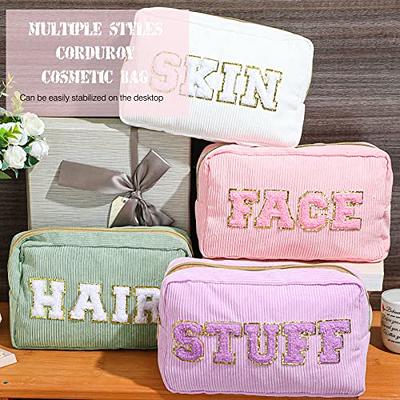 Y1tvei Preppy Patch SKIN White Letter White Cosmetic Toiletry Bag