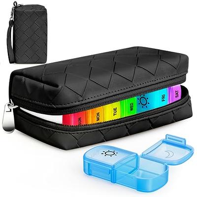 AUVON Weekly Pill Organizer 2 Times a Day with PU Leather Bag, Travel AM PM  Pill