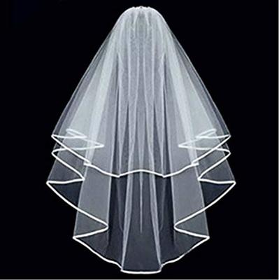 2 Tier Ribbon Edge Center Cascade Bridal Veil with Comb for