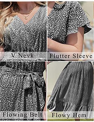 Urban CoCo Women's Vintage Short Sleeve High Waist Flared Midi Casual  Summer Dress