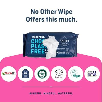  Waterful Plastic Free Baby Wipes, 99.9% Purified Water Wipes,  Vegan, Biodegradable & Fragrance Free, Perfect for Sensitive and Newborn  Skin, Bulk Multipack – 720 Count (12 Packs of 60 Wet Wipes) : Baby