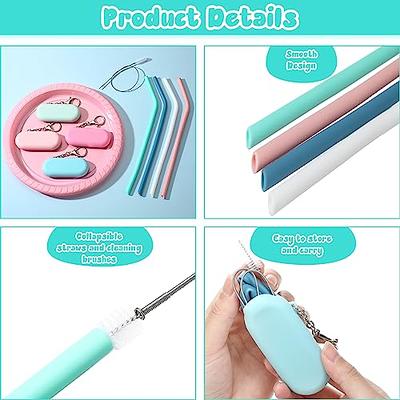 Reusable Silicone Folding Collapsible Drinking Straw Portable Cleaning  Brush Set