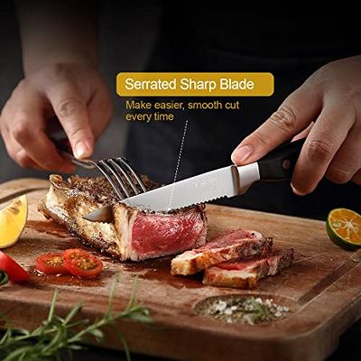 Steak Knives Set of 6, ODERFUN 6 Piece Steak Knives Sharp and Serrated  Steak Knife, Full Tang and Ergonomic Handle, 4.5 Inch German Stainless  Steel Steak Knife Set with Gift Box - Yahoo Shopping