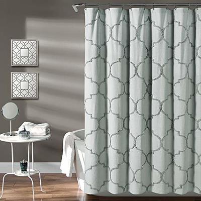 Lush Decor Navy Bathroom Shower Curtain with Bold Trellis Print on Navy