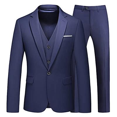 Mens Suits 3 Pieces Slim Fit One Button Solid Suit Blazers for Business  Wedding Formal Prom Tuxedo Blazer Vest & Pant Set Black at  Men's  Clothing store