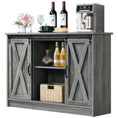 Dextrus Farmhouse Bar Cabinet for Liquor and Glasses, Freestanding Wood  Tall Pantry Cabinet, Kitchen Cabinet with 4 Door, Sideboard Buffet Cabinet  for Living Room, Hallway, Charcoal Grey 