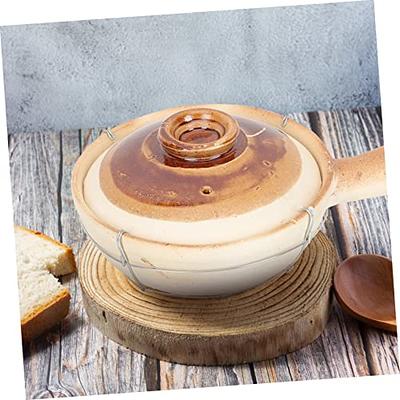 Beige Hand-Painted Clay Stoneware Baking Pot with Lid (0.5-Qt)