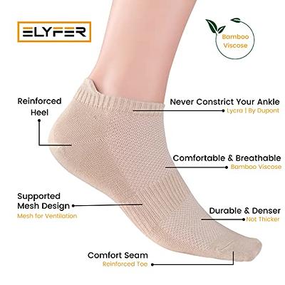 ELYFER Beige Unisex Thin Bamboo Ankle Socks 8 Pairs (Large Size 11-13) Ultra  Soft Breathable