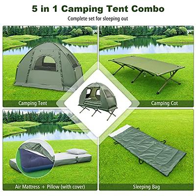 2-Person Polyester Foldable Outdoor Camping Tent Cot with Air Mattress and  Sleeping Bag