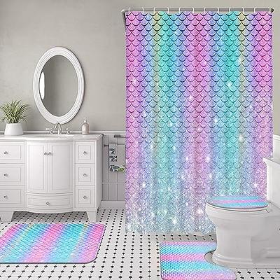 4 Pcs Beach Shower Curtain Set with Rugs Toilet Lid Cover Bath Mat,  Seashell Starfish Shower Curtain with 12 Hooks Waterproof Beach Shower  Curtain for