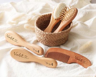 Personalized Wooden Baby Brush Custom Name Baby Wool Comb New Born Hair  Brush Infant Head Massager Bath Brush Comb for Kids