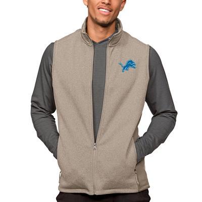 Men's Antigua Heathered Black Detroit Lions Course Full-Zip Vest