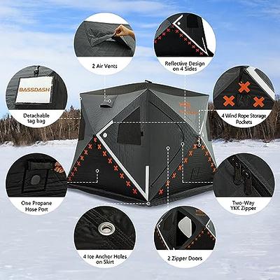 BASSDASH Ice Fishing Winter Shelter Pop Up Portable Thermal Hub Tent with  Anchors Tie Ropes Carrying Bag 2-3, 3-4 Person (3-4 Person Insulated,  Grey/Black) - Yahoo Shopping