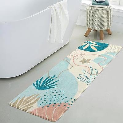 Uphome Boho Abstract Bathroom Runner Rug Blue Plant Non-Slip Long