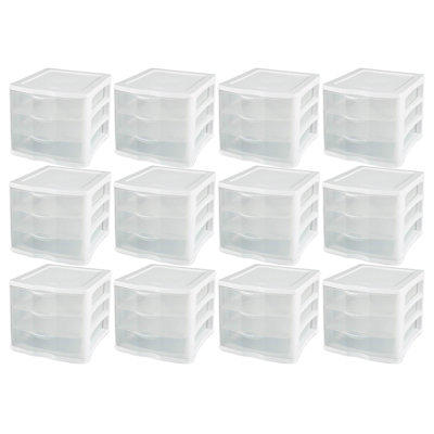 Sterilite 3 Drawer Mini Desktop Unit, Clear w/White Frame