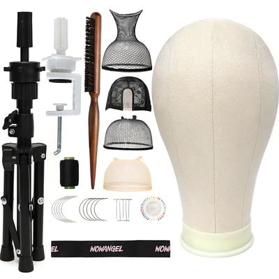 WOWANGEL 23 Inch Wig Head, Wig Stand Tripod with Head, Canvas, Mannequin  Head for Wigs, Manikin Head Block Set, Making Display with Wig caps,T Pins  Set Bristle Brush - Yahoo Shopping