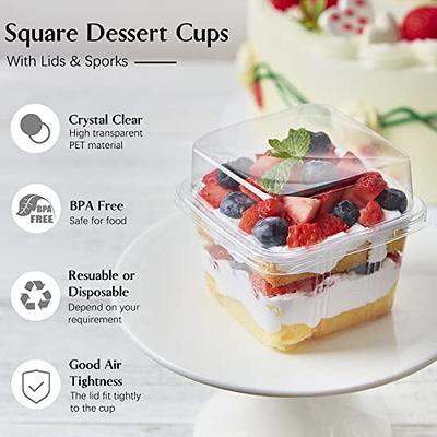 Qeirudu 50 Pack 8 oz Square Plastic Dessert Cups with Lids and Sporks,  Disposable Cake Cups Yogurt Parfait Containers for Fruit, Pudding, Mousse,  Ice Cream and Strawberry Shortcake - Yahoo Shopping