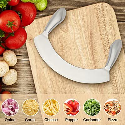 Salad Chopper Mezzaluna Knife with Protective Cover and Anti-Slip Handle  Stainless Steel Chopper Vegetable Cutter Onion Chopper Mincing Knife Pizza  Cutter