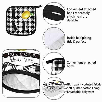 5 Pieces Buffalo Plaid Kitchen Towels Oven Mitts and Pot Holder Set Black  and White Kitchen