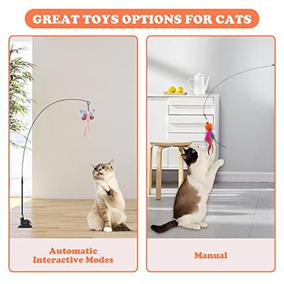 JXFUKAL Cat Feather Toys, Interactive Cat Toy with Super Suction Cup, 2PCS  Springy Cat Wand & 5PCS Teaser Refills Replacement with Bells, Kitty Kitten