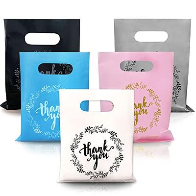 100pcs Thank You Patterned Gift Bag With Plastic Handle, Plastic Gift Bag