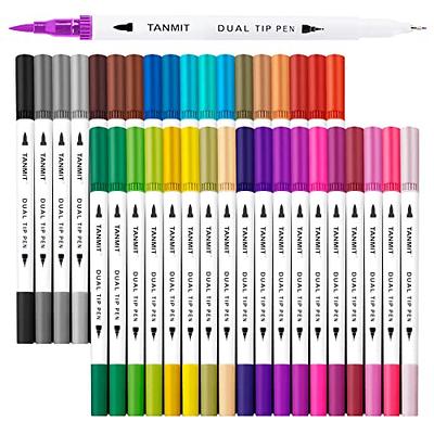 Eglyenlky Colored Markers for Adult Coloring Books Dual Tip Brush Pens with 100 Watercolor Fine Tip Markers (0.4mm) and Brush PE
