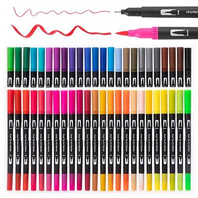 Eglyenlky Marker Adult Coloring Book, 48 Felt Tip Markers with Fine and Brush Tip Coloring Pens for Adult Kid Drawing Journaling Lettering Note