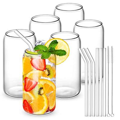 sungwoo Glass Cups with Bamboo Lids and Straws, 16OZ Ice Coffee