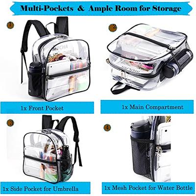 Vorspack Clear Mini Backpack - Stadium Approved 12x12x6 Small Clear  Backpack for Women Stadium Backpack with 2 Water Holders Heavy Duty for  Concert