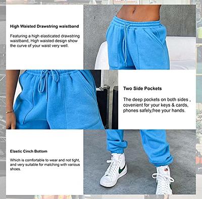 One opening Women Sweatpants Cinch Elastic High Waist Dance Jogger Sports  Ladies Casual Cotton Baggy Trousers Pockets (S, Thin Fleece White) 