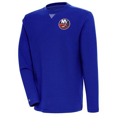 Men's Antigua Heathered Royal New York Rangers Reward Crewneck Pullover  Sweatshirt